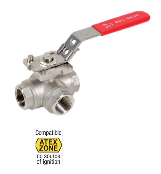 Stainless steel ball valve 3 way L port NPT  THREADED 780 SSBV.  FFF 7803