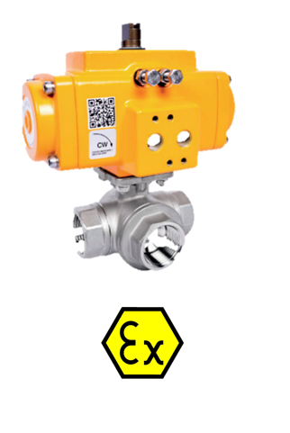 Pneumatic actuated 3Way stainless steel ball valves Mars+ELOMATIC 1370L-T port + PD/PE PNEU ACT 1370EL