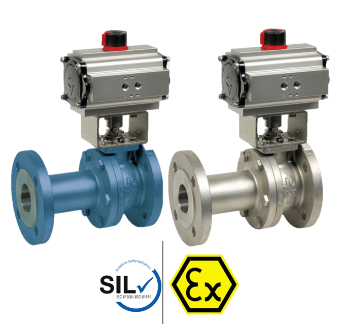 Pneumatic actuated carbon steel ball valves JC ACTREG 340/316 JCV + ADA/ASR PNEU ACT 316+AC