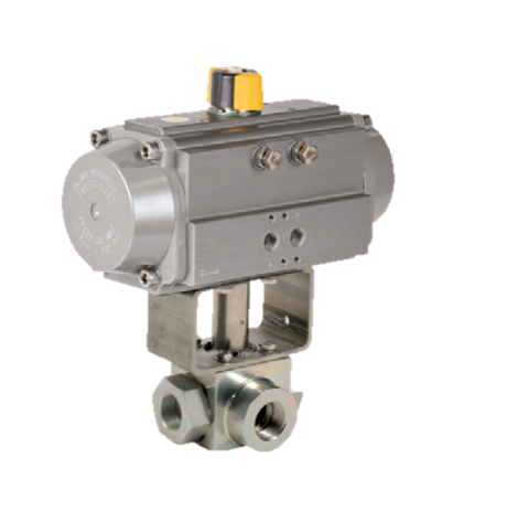 Pneumatic actuated 3 way carbon steel ball valve L port + ALPHAIR RE 721 ZA+ RE/RES PNEU ACT 721ZRE