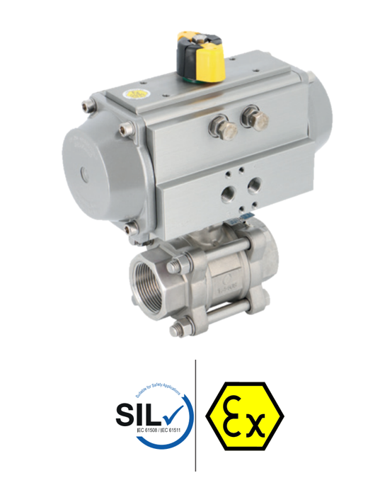 Pneumatic actuated stainless steel ball valve + ALPHAIR RE 746-5-3 XS + RE/RES PNEU ACT 746+RE