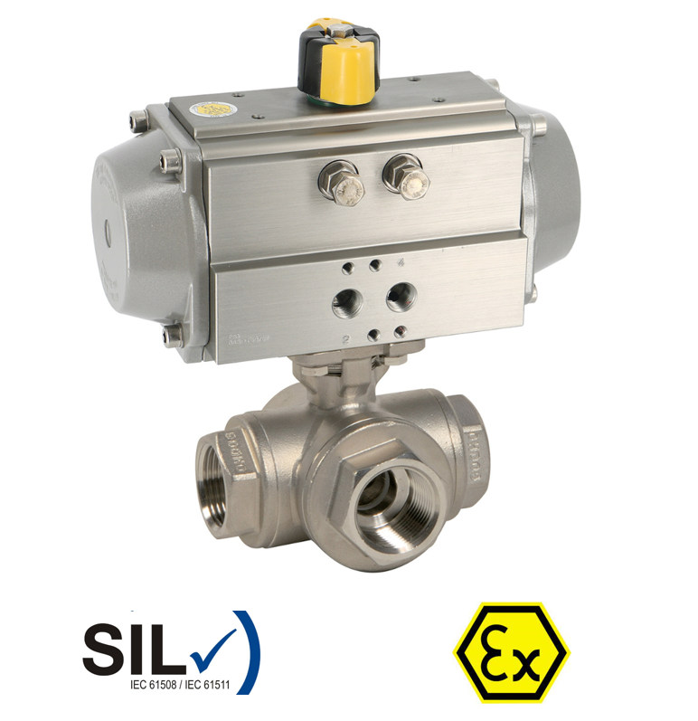 Pneumatic actuated 3Way stainless steel ball valves   ALPHAIR RE 780L-781T XS + RE/RES PNEU ACT 780+RE