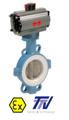 Wafer - Pneumatic actuated ductile iron butterfly valve TTV+ ACTREG act. 1155 + ADA/ASR PNEU ACT 1155AC