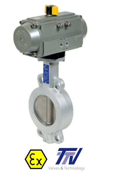 Wafer pneumatic actuated carbon steel butterfly valve metal-metal TTV + ALPHAIR act. 1111 + RE/RES PNEU ACT 1111RE