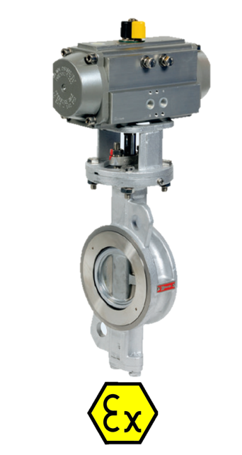 Wafer - Pneumatic actuated carbon steel double offset butterfly valve + ALPHAIR act. 1115 + RE/RES PNEU ACT 1115RE