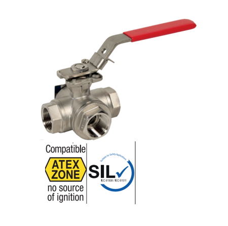 Stainless steel ball valve 3 Way L port THREADED 780XS SSBV. 3W-L BSP FFF 780 XS