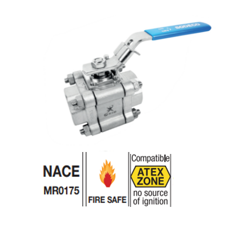 Stainless steel ball valve BSP MARS VALVE 361 BA IIT/I/FS-361ITI-3 piece body - ISO pad - Fire safe