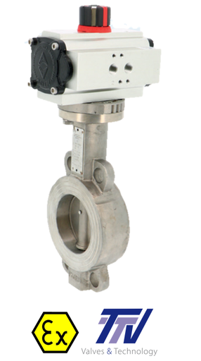 Wafer - Pneumatic actuated stainless steel butterfly valve metal-metal TTV+ ACTREG act. 1112 + ADA/ASR PNEU ACT 1112AC