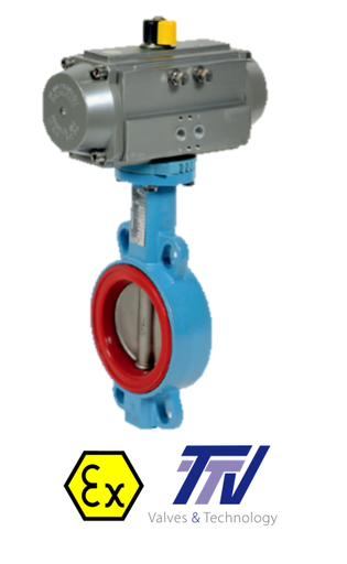 Pneumatic actuated ductile iron butterfly valve  TTV Butterfly Valve + ALPHAIR act. 1157 + RE/RES PNEU ACT 1157RE