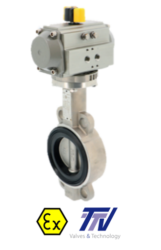 Wafer - Pneumatic actuated stainless steel butterfly valve TTV + ALPHAIR act. 1184 + RE/RES PNEU ACT 1184RE